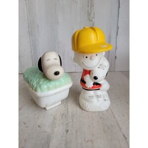 Avon Snoopy Charlie Brown empty non tier shampoo bubble bath bottle set